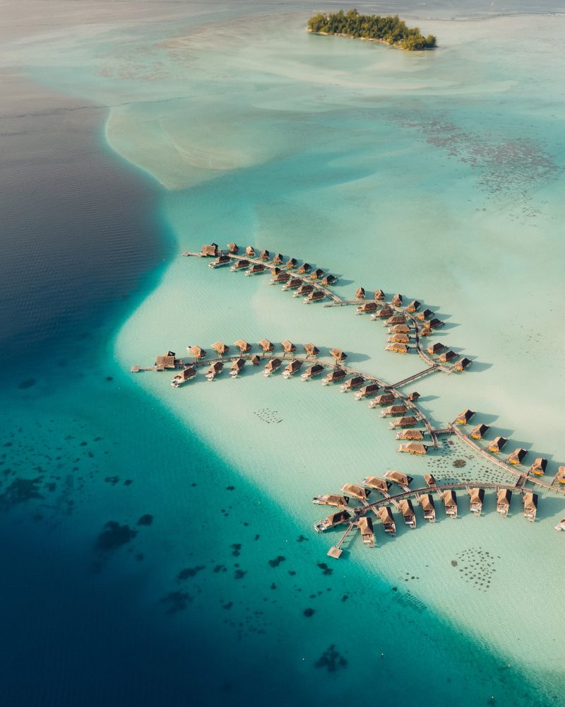Aerial view of the overwater bungalows